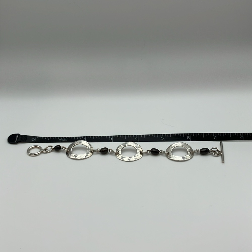Sterling Silver Hammered Circle Toggle Bracelet - image 4